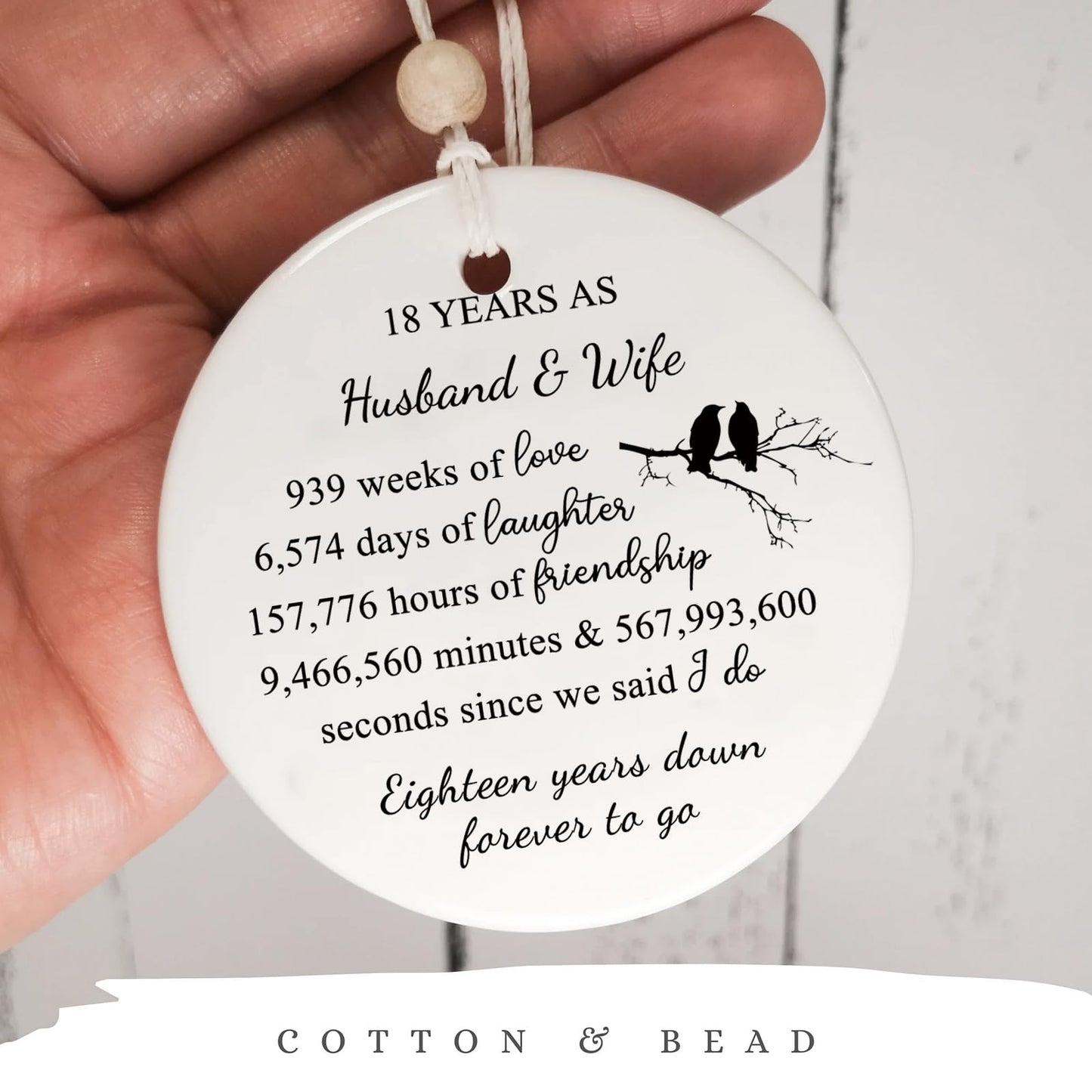 18 Years for Couple,18th Wedding for Wife or Husband,Porcelain, China Anniversary Marriage Presents for Her or Him