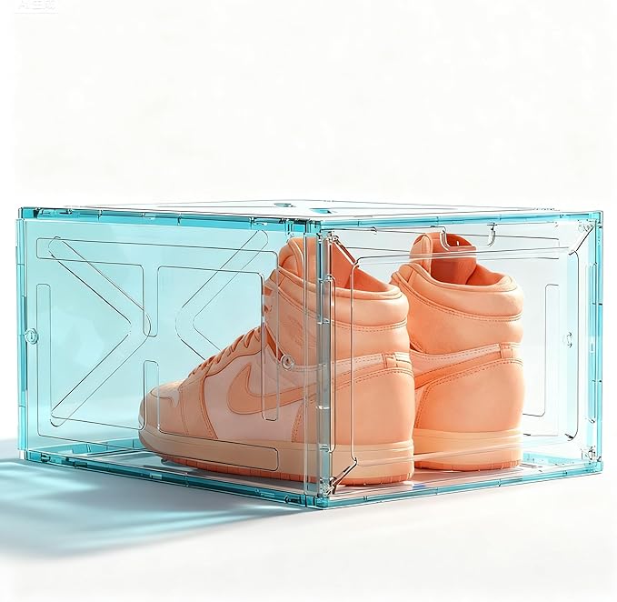1 Pack Green Stackable Shoe Box for Menâs Sneakers, Magnetic Drop-Front Organizer for Closet or Display, Fits Shoes up to Size 13 â 13.5 x 10.55 x 7.5 In