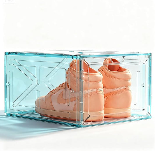 1 Pack Green Stackable Shoe Box for Menâs Sneakers, Magnetic Drop-Front Organizer for Closet or Display, Fits Shoes up to Size 13 â 13.5 x 10.55 x 7.5 In