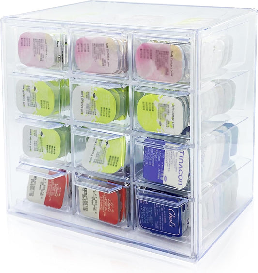 Daily Contact Lenses Storage Organizer Case, Colored Contact Lenses Clear Plastic 12-lattice Large Suspensibility Daily Contact Lens Case Storage Box