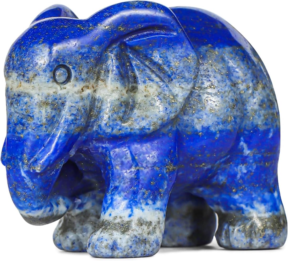 SMQ Lapis Lazuli Crystal Elephant Statue - 2'' Blue Healing Stone Figurine for Desk Decor,Office Decor for Women,Elephant Gifts,Spiritual Animal Carvings Home Ornament