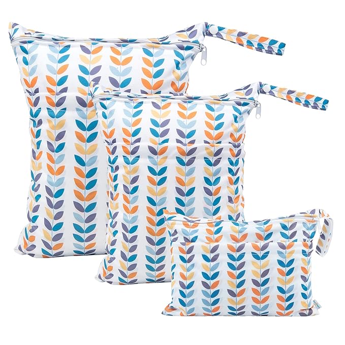 babygoal Wet Dry Bags for Baby Cloth Diapers, Washable Travel Bags, Beach, Pool, Gym Bag for Swimsuits & Wet Clothes with Two Zippered Pockets 3 Pack(S,M,L), 3SML03
