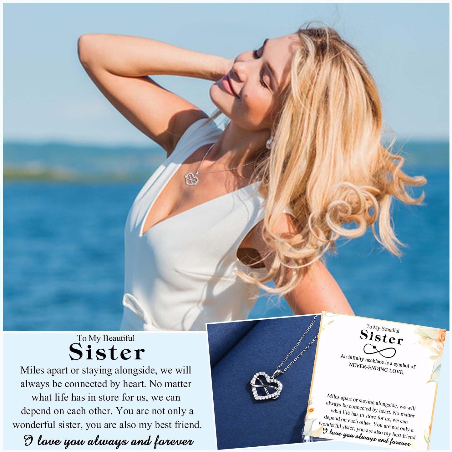 Sister Gifts from Sister Brother, Trendy Infinity Hearts Sister Necklace as Big Sister Christmas Birthday Mothers Day Valentines Day Easter Stocking Stuffers Graduation Back to Shool Gifts Presents