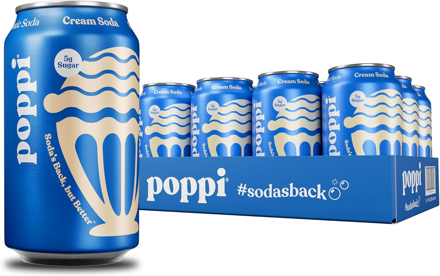 Poppi Prebiotic Soda, Sparkling Water & Fruit Juice, Cream Soda, 12 Oz, 12 Pack