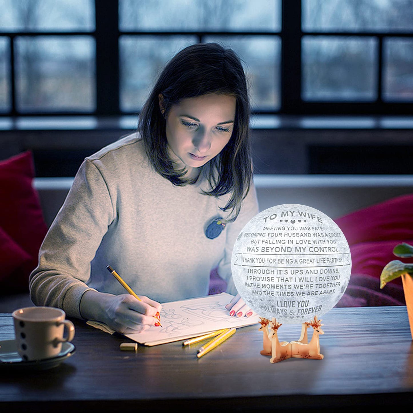 K KENON Engraved 3D Moon Lamp Anniversary Valentine‘s Gift for Wife, to My Wife Birthday Gifts from Husband, Personalized 5.9 Inch 3D Printing Moon Light Gift for Wife Mother's Day Christmas Gift