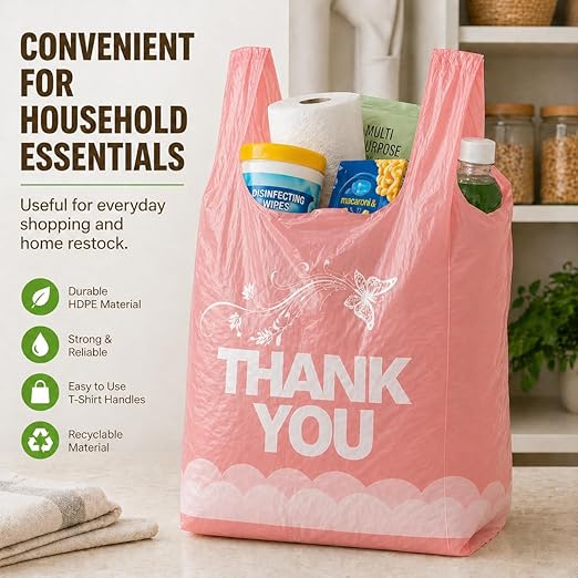 YoYoRain 800 Pack Pink Thank You T-Shirt Bags with Handles, 11"x6"x21" Durable HDPE Plastic Shopping Bags for Grocery, Retail, Takeout & Small Business