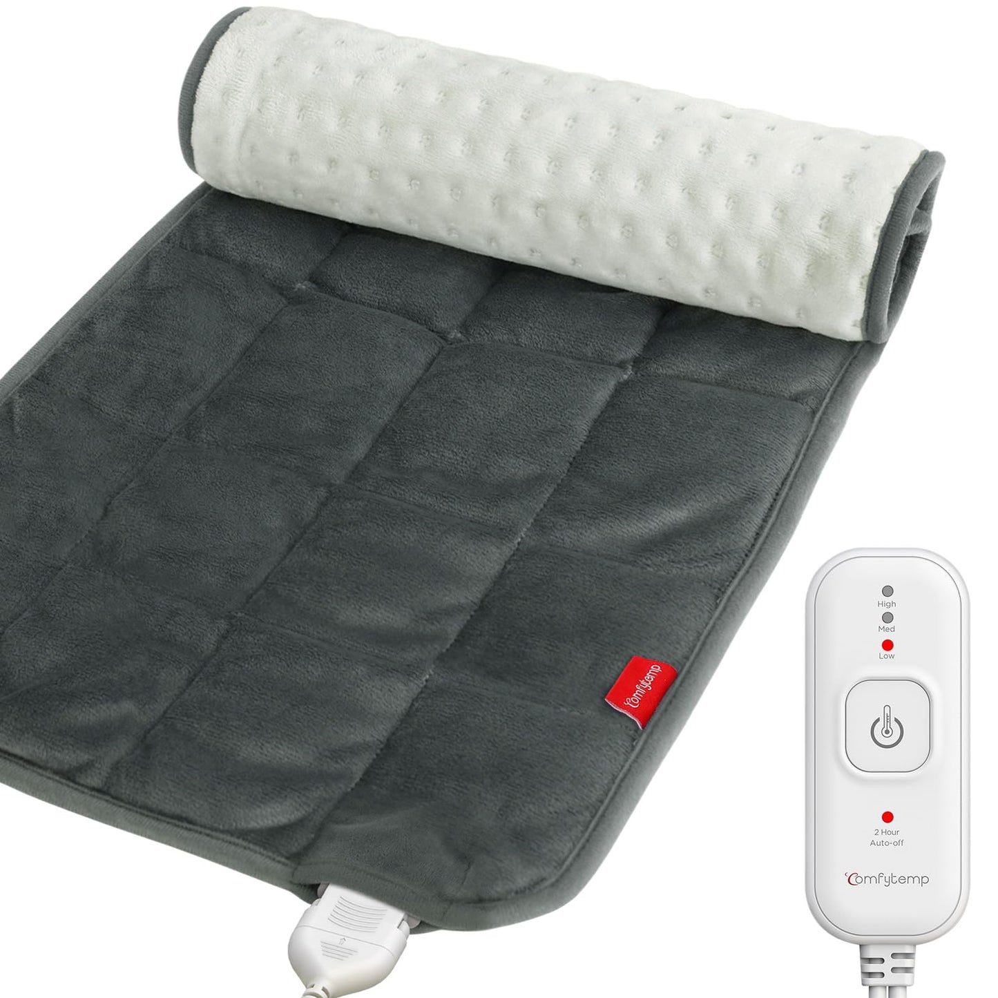 Comfytemp Weighted Heating Pad for Back & Cramps, 2.2lb Electric Neck Shoulder Heat Pad, Birthday Gifts for Women Men Mom Dad, 2H Auto-Off, 12x24, Washable, Gray