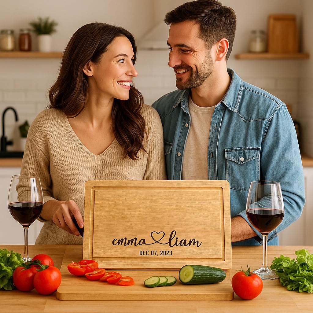 Custom Wedding Gifts for Couples 2025, Personalized Engraved Cutting Board for Couples, Parents, Custom Couple Gift Ideas for Christmas, Wedding, Anniversary, Engagement, Housewarming