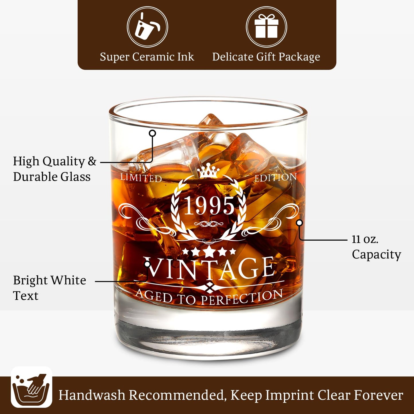 30th Birthday Gifts for Men Whiskey Glass Set - 30th Birthday Decorations, Party Supplies - 30 Year Anniversary, Bday Gifts Ideas for Him, Dad, Husband, Friends - Wood Box & Whiskey Stones & Coaster