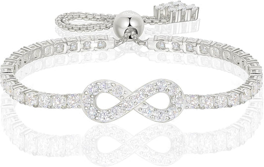 Moissanite Infinity Bracelet, Lab Created Diamond Bracelets for Women, S925 Sterling Silver, 3-5MM Width, 4-9.5inches, 18K Gold Vermeil Adjustable Tennis Bracelets- Birthday Gifts for Women Wife Her