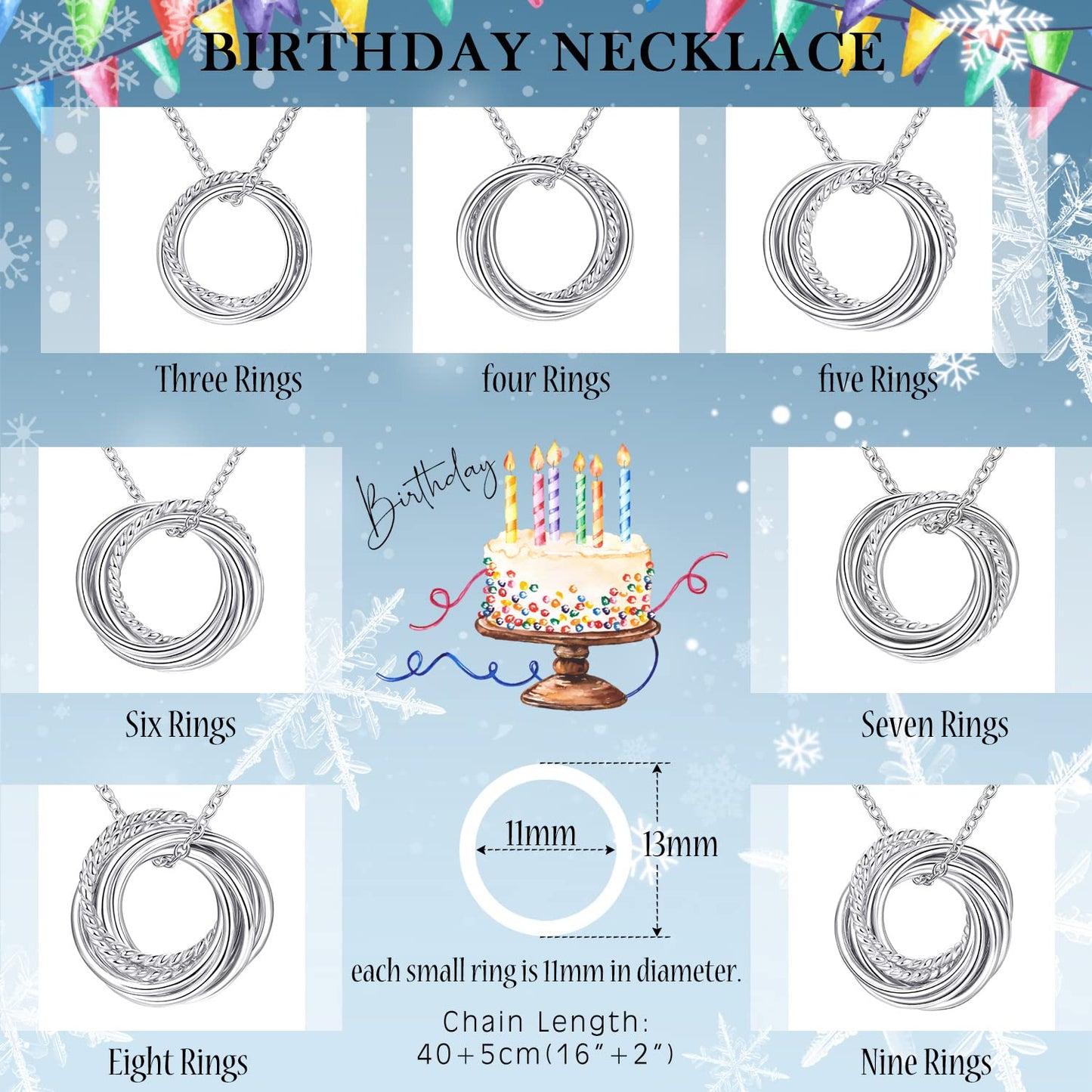 Annamate 50th Birthday Gifts for Women 925 Sterling Silver 5 Circles Necklace For Her Five Decade Jewelry 50 Years Old Birthday Gift