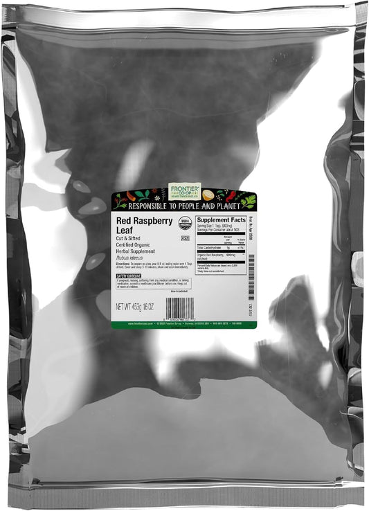 Frontier Co-op Organic Red Raspberry Leaf, 16 Oz, Bulk Bag - Caffeine-Free Loose Leaf Herb for Tea or DIY Body Care Products