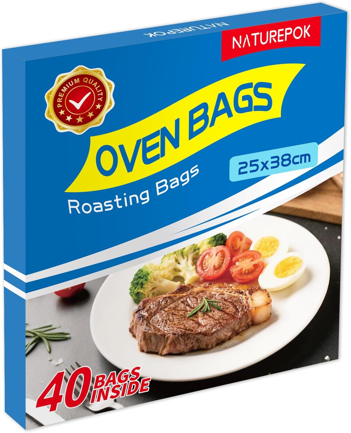 40×Roasting Bags for Oven with Ties for Roasting Chicken, Meat & Fish Multi Purpose Food Safe Oven Bags for Baking Steaming Roasting Grilling Meal Prep (40, Small)