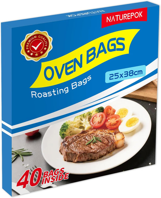 40×Roasting Bags for Oven with Ties for Roasting Chicken, Meat & Fish Multi Purpose Food Safe Oven Bags for Baking Steaming Roasting Grilling Meal Prep (40, Small)