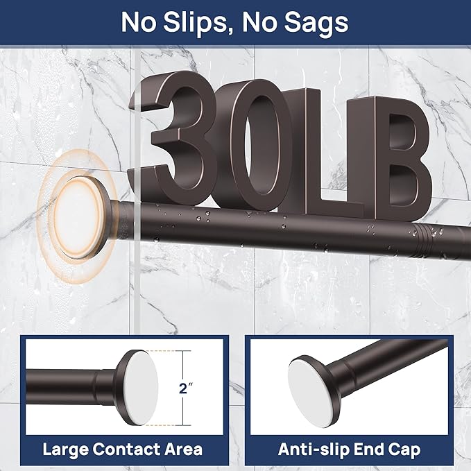 ENJOYBASICS Shower Curtain Rod 30 to 52 Inches, Stainless Steel Adjustable Spring Tension Rods No Drill for Bathroom, Closet, Window, Room Divider, Never Rust, Non Slip, Bronze