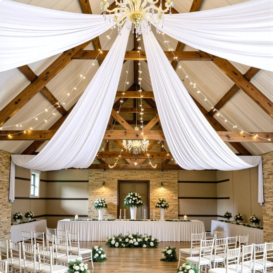 4 Panels 5ft(W) x 20ft(H) White Ceiling Drapes for Wedding Parties – 20 FT Extra Long Thick Polyester Wrinkle-Free Drapery Tent Decor Decorations for Birthday Party Ceremony Stage Swag