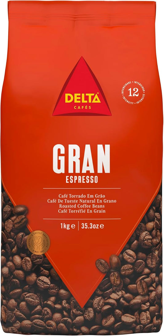 Delta Cafés Gran Espresso Whole Bean Coffee 1kg/35.2 oz – Medium Dark Roast Espresso Beans, Full-Bodied Coffee with Rich Crema & Intense Flavor