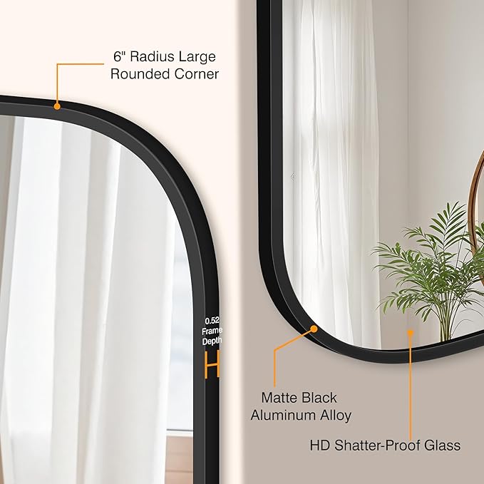 Bathroom Mirror for Wall, Large Bathroom Vanity Mirror for Over Sink 35 x 60, Black HD Reflection Shatterproof Mirror for Living Room Bedroom Entryway, Metal Frame Rectangular Shape