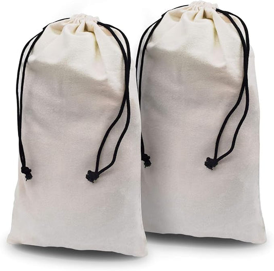 ZENPAC Travel Shoe Bag, Beige Duster Flannel Pouch Drawstring Closure, Washable Breathable Cotton Fabric for Cowboy Boot Storage, Luggage, 12x17, 2 Pack