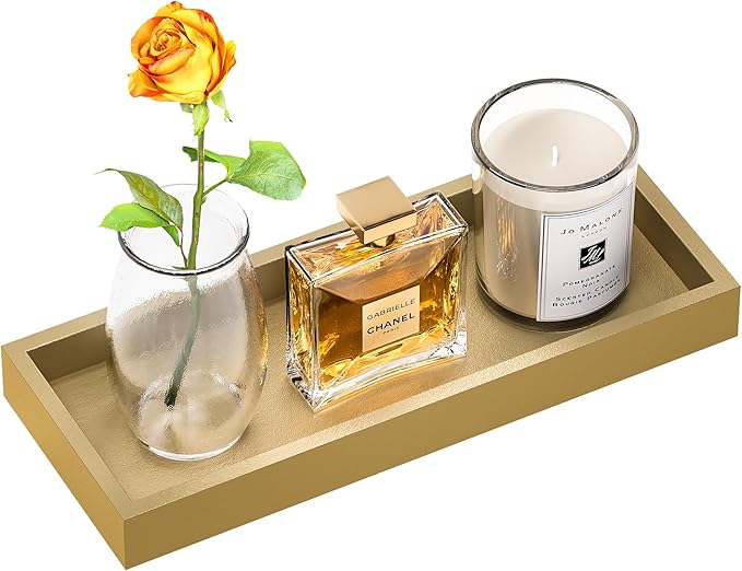 ZHWS Gold Bathroom Vanity Tray for Soap Dispenser, Perfume, Jewelry, Candle, Makeup, Decor, Toilet Tank Tray, Kitchen Tray for Spice, Salt, Coffee 11.3âL x 4.4âW x 1.14âH