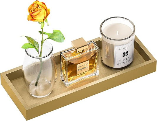 ZHWS Gold Bathroom Vanity Tray for Soap Dispenser, Perfume, Jewelry, Candle, Makeup, Decor, Toilet Tank Tray, Kitchen Tray for Spice, Salt, Coffee 11.3âL x 4.4âW x 1.14âH