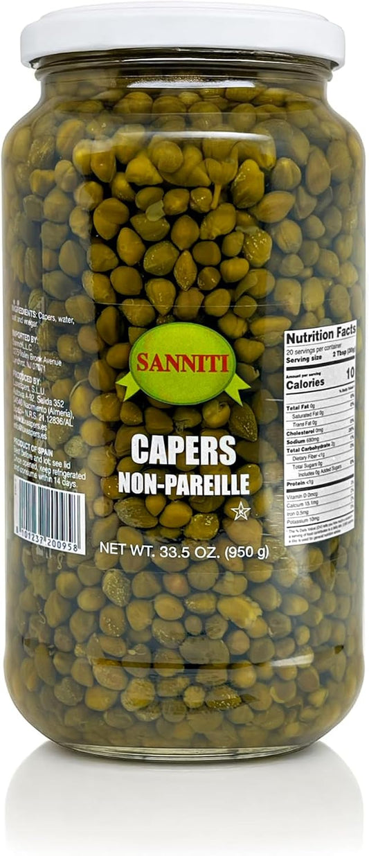 Sanniti Spanish Non Pareil Capers in Vinegar and Salt Brine - 33.5 oz