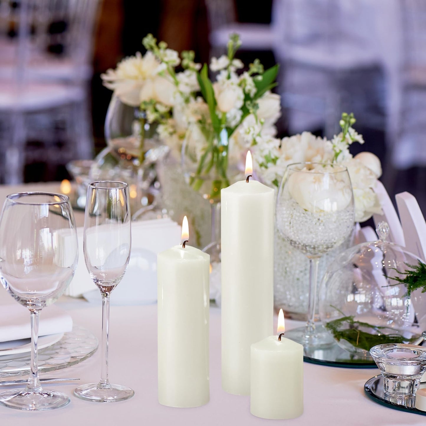 MTLEE 18 Pcs Set of 3 Pillar Candles Bulk 2 in x 3, 6, 8 Long Burning Clean Unscented Smokeless Pillar Candles for Wedding Emergency Lanterns Ceremony Party(Plain White)