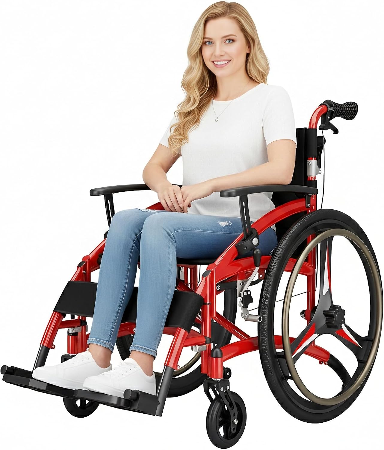 Lightweight Foldable Self Propelled Wheelchair - Portable Manual Wheelchair with Quick Release Wheels, Aluminum Frame, Comfortable Seat for Seniors, Indoor Outdoor Mobility Aid