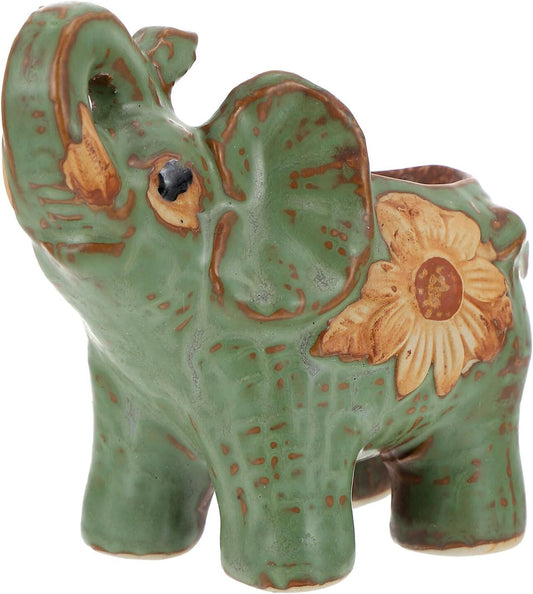 Veemoon Small Ceramic Elephant Planter, Cute Animal Succulent Flower Pots Air Plant Holder Bowl Green Cactus Container Decorative Desk Vase with Drainage Hole for Indoor Desktop Office, 4.5"