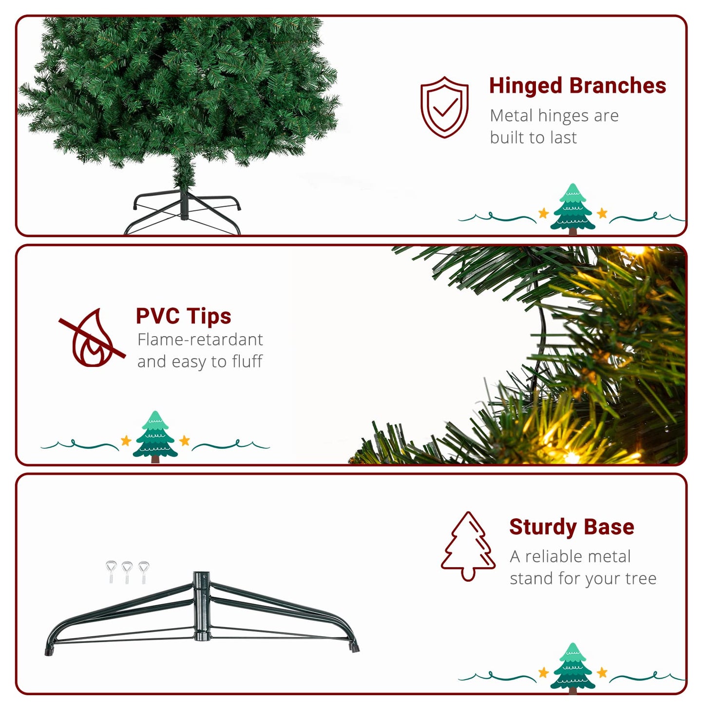 VINGLI 7ft Prelit Christmas Tree, Half Xmas Tree w/230 Warm Lights, 881 Branches Tips, Artificial Christmas Tree Perfect for Holiday, Party Unique Shape Decor