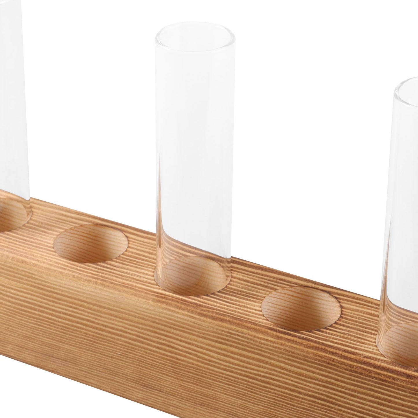 CONGARTENO Glass Test Tube Vase with 5-Hole Wooden Stand Hydroponic Plant Terrarium for Indoor Home Décor and Desktop Plant Holder