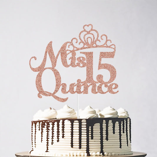 Mis Quince 15 Cake Topper, Feliz 15 Anos Birthday Cake Topper, Happy 15th Birthday Party Decorations Rose Gold Glitter