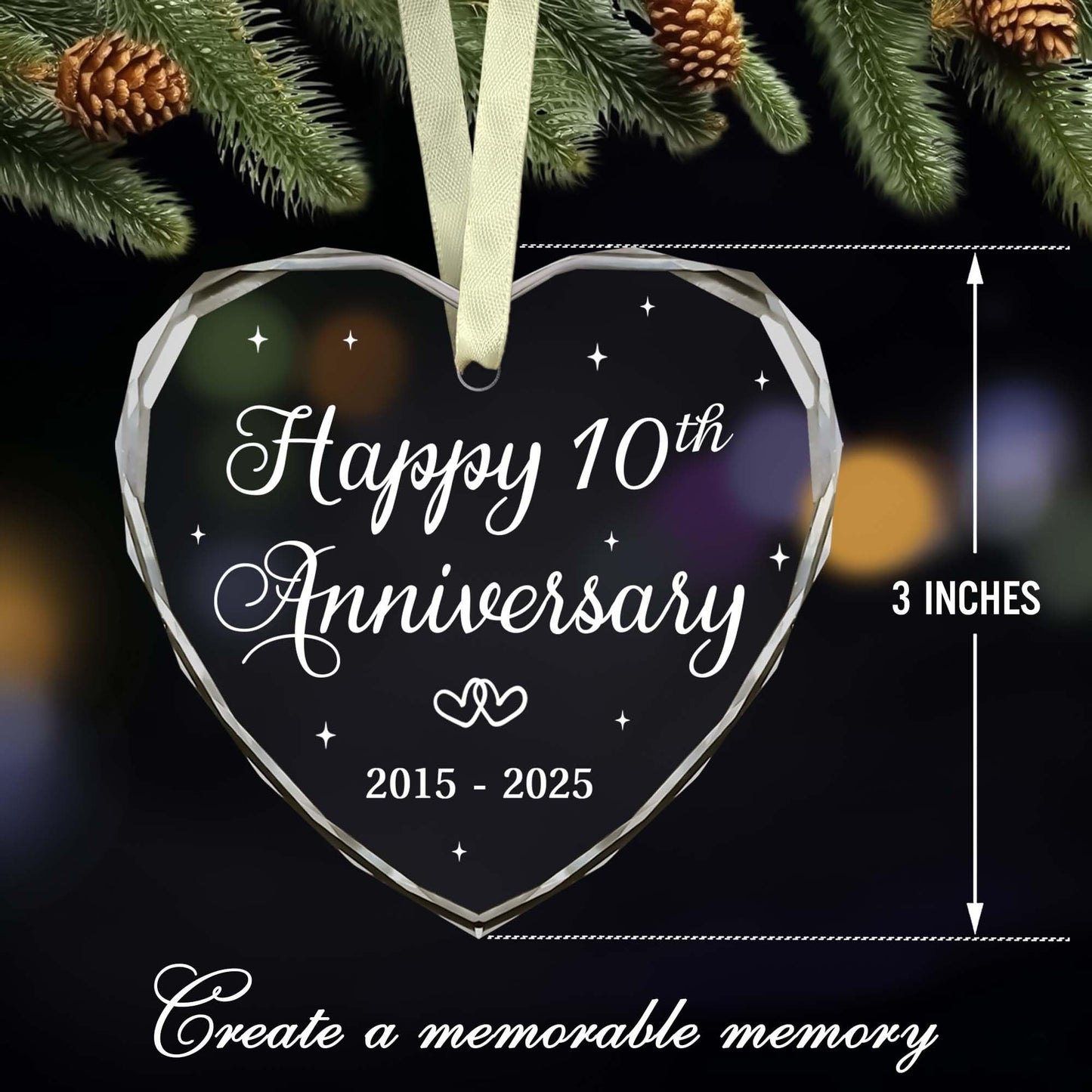 BSQUIELE Happy 10th Anniversary Ornament 2025-10th Wedding - 10th Anniversary Day Gift Idea for Couple - Christmas, Birthday Gift for Husband, Wife - 10 Year of Marriage Glass Ornament