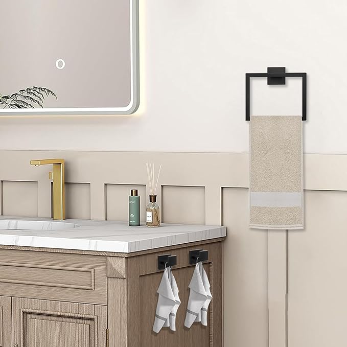 JOPOFI 5 Piece Bathroom Towel Bar Set - SUS304 Stainless Steel Bath Towel Holder, 15.7 Inch Towel Racks for Bathroom Wall Mounted, Bathroom Hardware Accessories Set - Matte Black