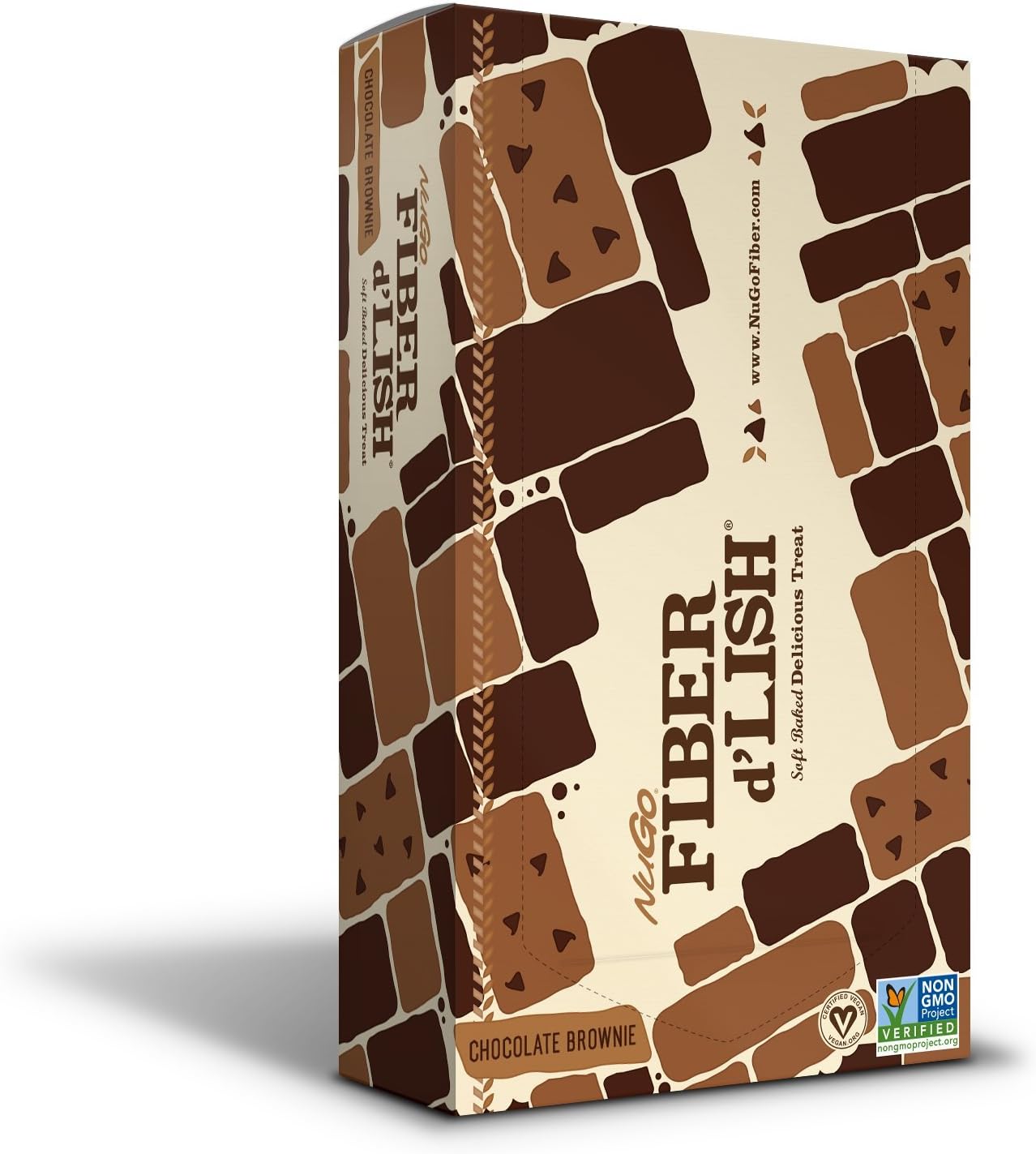 NuGo Fiber d'Lish Chocolate Brownie, 12g High Fiber, Vegan, 150 Calories, 16 Count