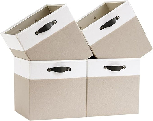 Storage Cube Bins | 7.7 oz/ydÂ² Fabric Cubby Organizer Baskets for Shelf, Closet, Cabinet, Wardrobe | KALLAX Shelving Unit Insert Drawer | 4 Pack, Beige & White, 13x15x13 Inch