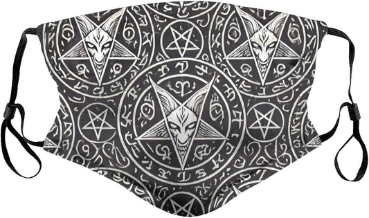 Reusable Cloth Face Masks with 2 Filters Satanic-Sigil-Baphomet-Pentagram Washable Face Covering Medium Black