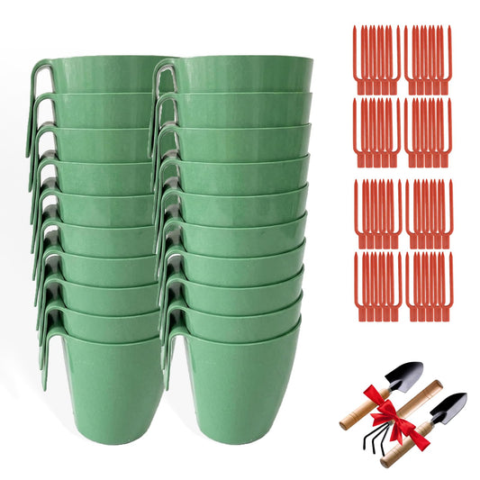 Strawberry Rooting Cup Kit with 20 Forks, Strawberry Propagation Cups, Space-Saving Hanging Design, Plastic Planter for Garden, Greenhouse, and Balcony (Large,green20pc)