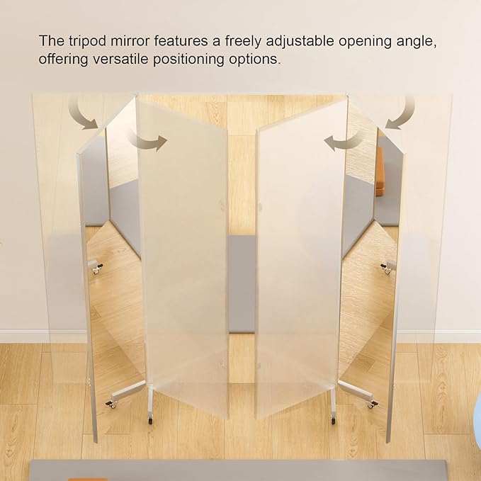 Brisafe 81" x 95" Extra Large Full Length Tri-Fold Mirror on Wheels, Stand Up Movable Floor Mirror with Stand, 3-Way Folding Standing Mirror for Gym, Dance Studio, Fitness Room & Home, Black