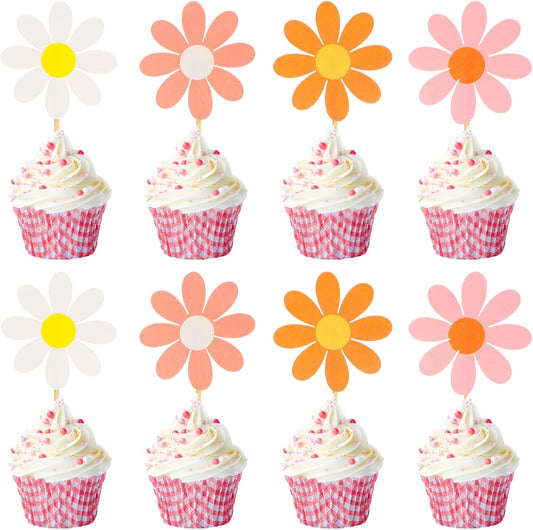 Singhoow 72 Pcs Daisy Cupcake Toppers Flower Cake Picks Toothpicks Pack Cute Cake Topper Spring Daisy Party Decorations Chrysanthemum Party Decorations for Birthday Wedding(Multicolor)