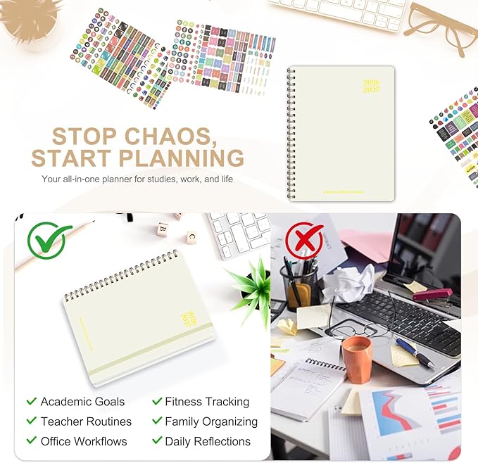 Planner 2026-2027, Weekly and Monthly Academic Planner, July 2026 - June 2027, Hardcover Calendar Agenda Book for School Year Planning, School Supplies for Teacher and Student, Letter Size(8.5'' x 11'')