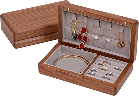 Small wooden, portable travel jewelry, Vintage Walnut Wood Jewelry Caseï¼watch storage box, necklace, ring, earring storage gift box, vintage exquisite walnut jewelry box