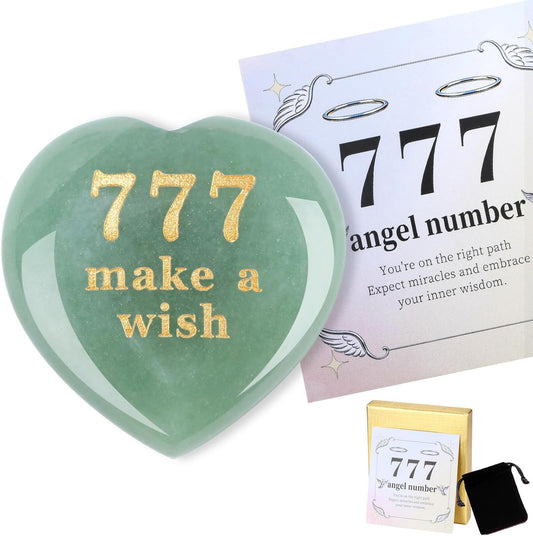 DUQGUHO Good Luck Gifts Crystals Heart for Women Mom Men Green Aventurine Crystal 777 Lucky Angle Number Good Luck Charms Love Stone Inspirational Spiritual Heart Crystal Gifts