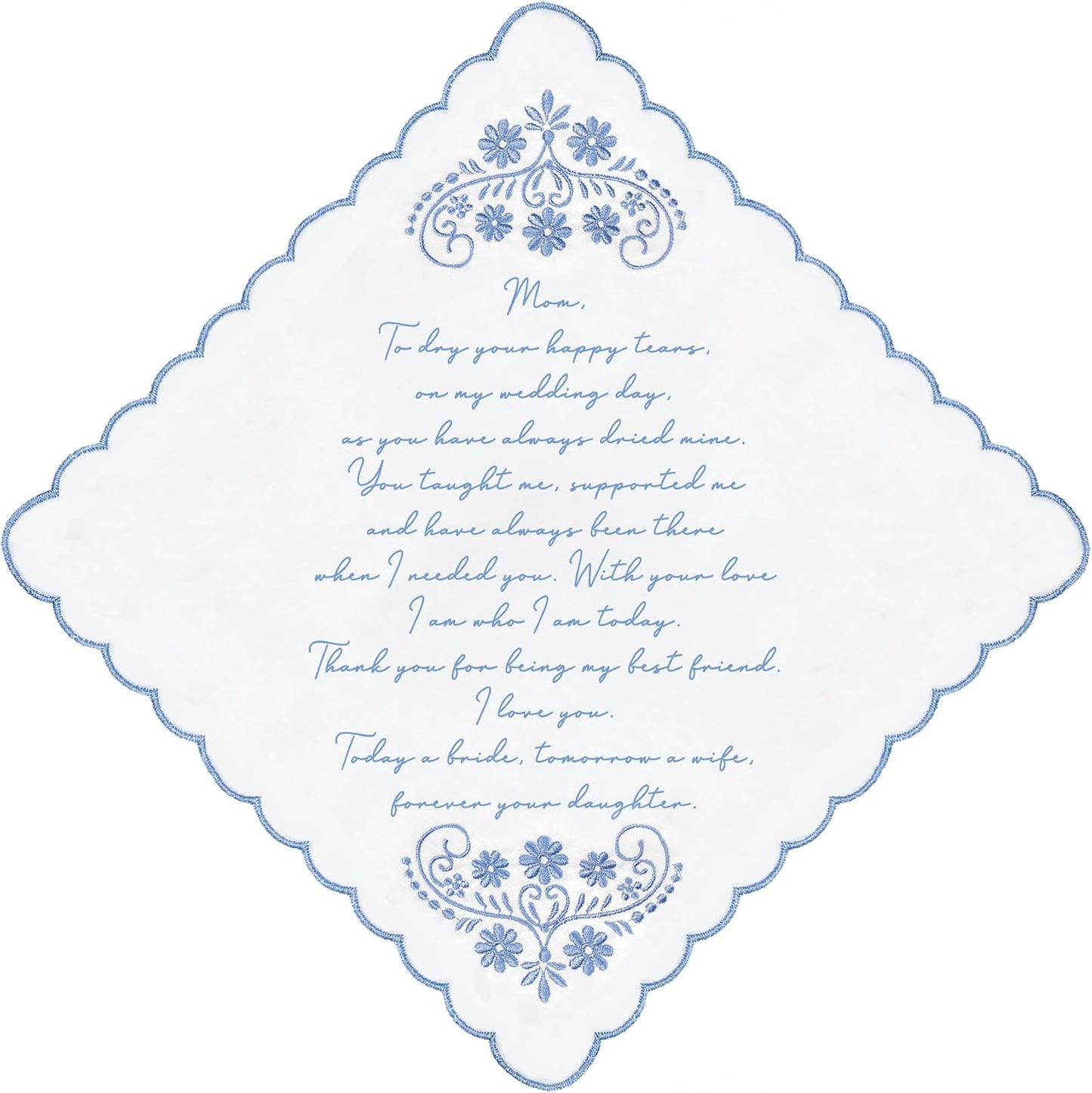 LADY&HOME Something Blue Embroidered Wedding Handkerchief, Mom, Dad, Daughter, New Mom, New Dad
