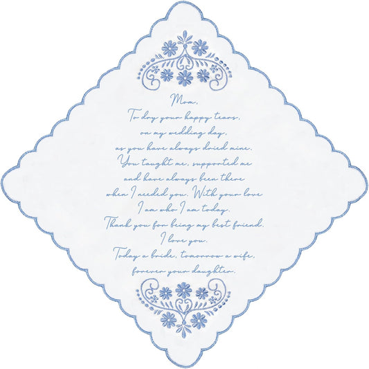 LADY&HOME Something Blue Embroidered Wedding Handkerchief, Mom, Dad, Daughter, New Mom, New Dad