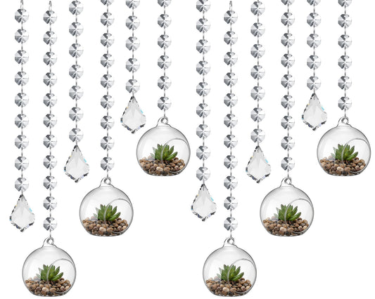GlikCeil 112 Pcs 3.15'' Hanging Glass Tealight Holder with Clear K9 Crystal Garland Strands and Maple Leaf Pendants Globe Plant Terrariums Glass Orbs for Wedding Party Valentine Decoration