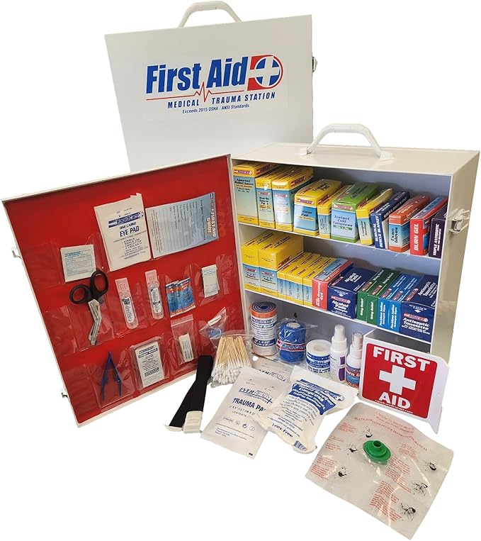 Rapid Care 3-Shelf First Aid Kit Cabinet, Class A+ ANSI/OSHA Compliant â 700+ Pieces â Wall Mountable Steel Cabinet â Serves up to 150 People