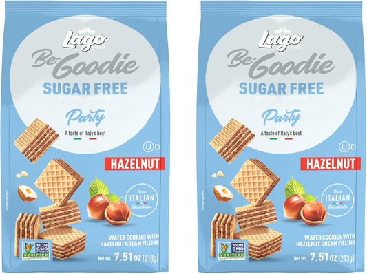 Gastone Lago Party Wafers Cookies, Hazelnut Sugar Free – 7.5 oz Each (2-Pack) | Italian Crispy Wafer Cookies with Creamy Hazelnut Filling