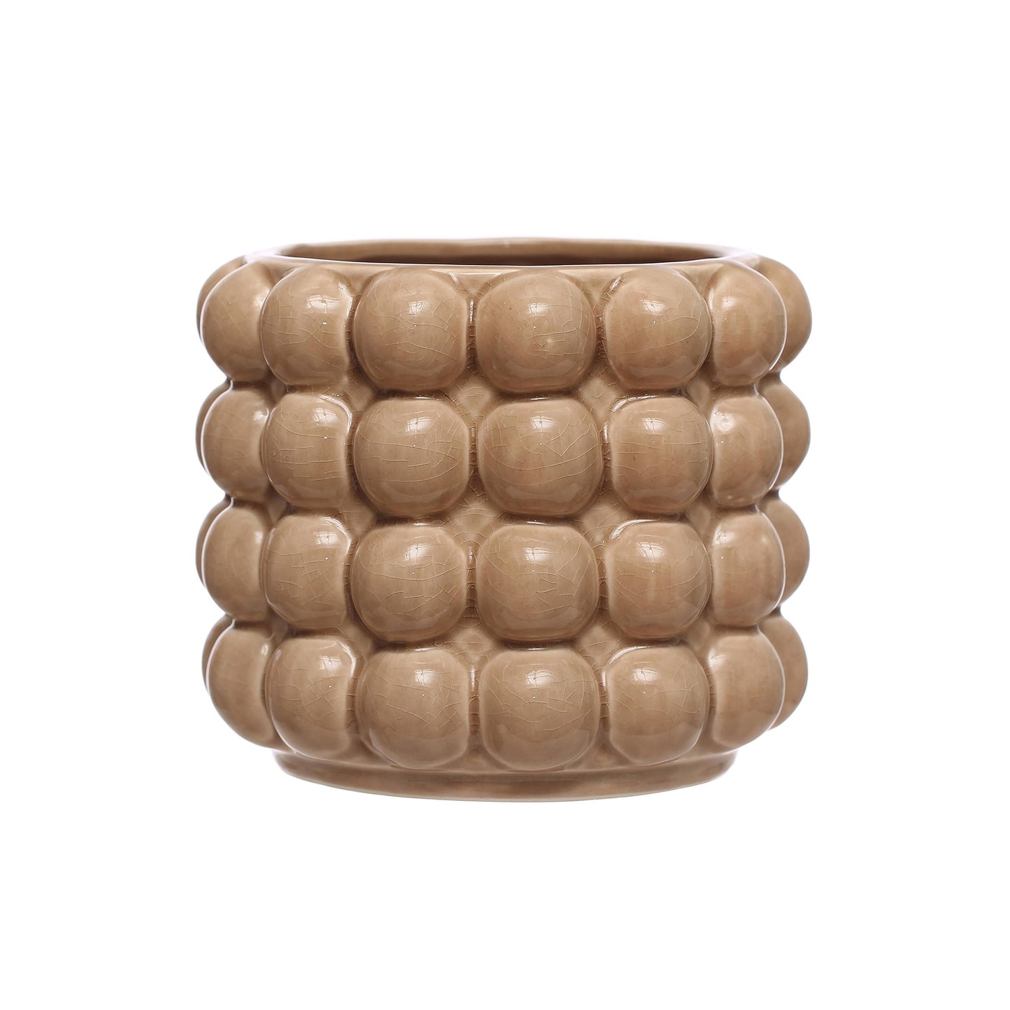 6 Inches Round Stoneware Planter with Raised Dots, Holds 4 Inches Pot, Tan
