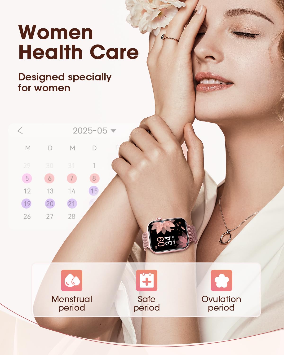 Smart Watches for Women, Fitness Tracker Watch for Sleep/Heart Rate/SpO2/Blood Pressure Monitor, 1.85'' Smartwatch for Android iPhone, Calls/SMS/Notifications, 100+ Sports Modes, 300+ Dials, 3 Bands
